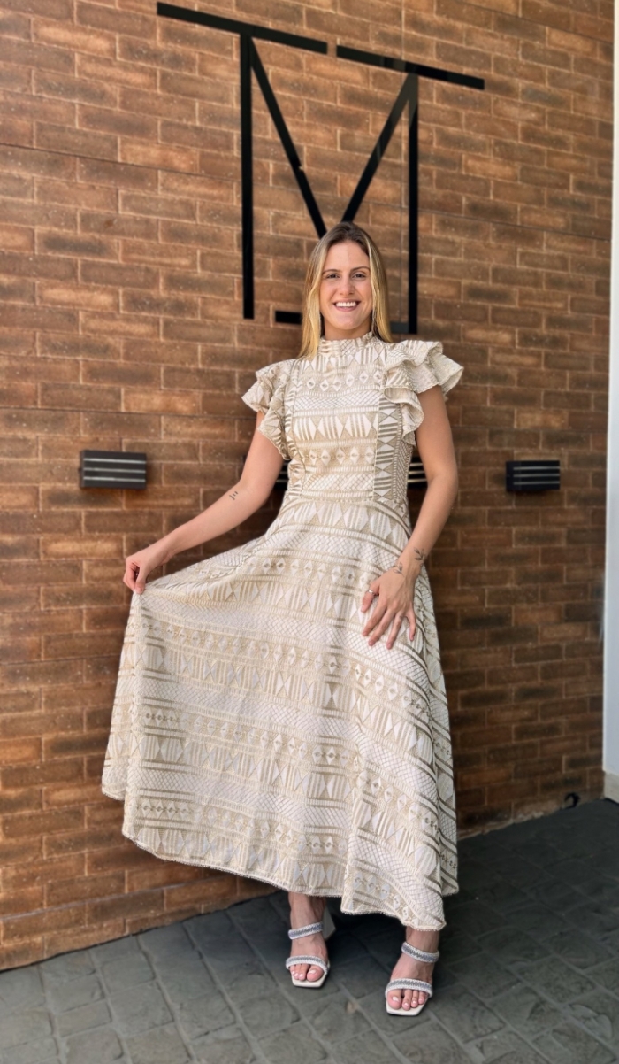 Vestido Dourado – Crepe Flor de Ouro