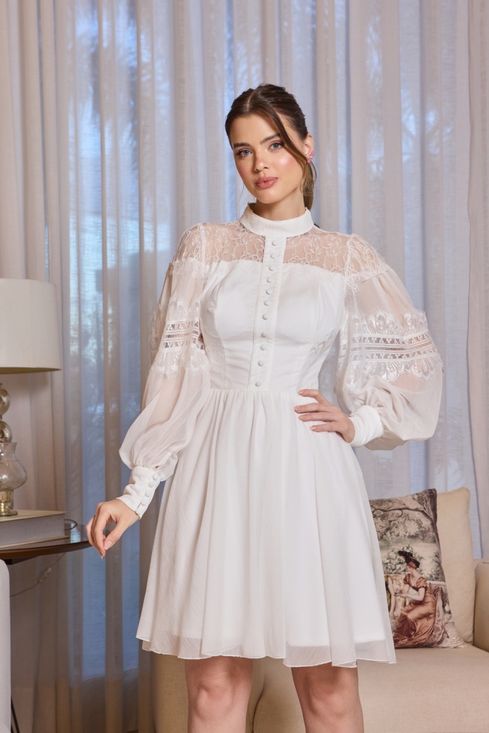 Vestido em Chiffon com Renda - Image 4