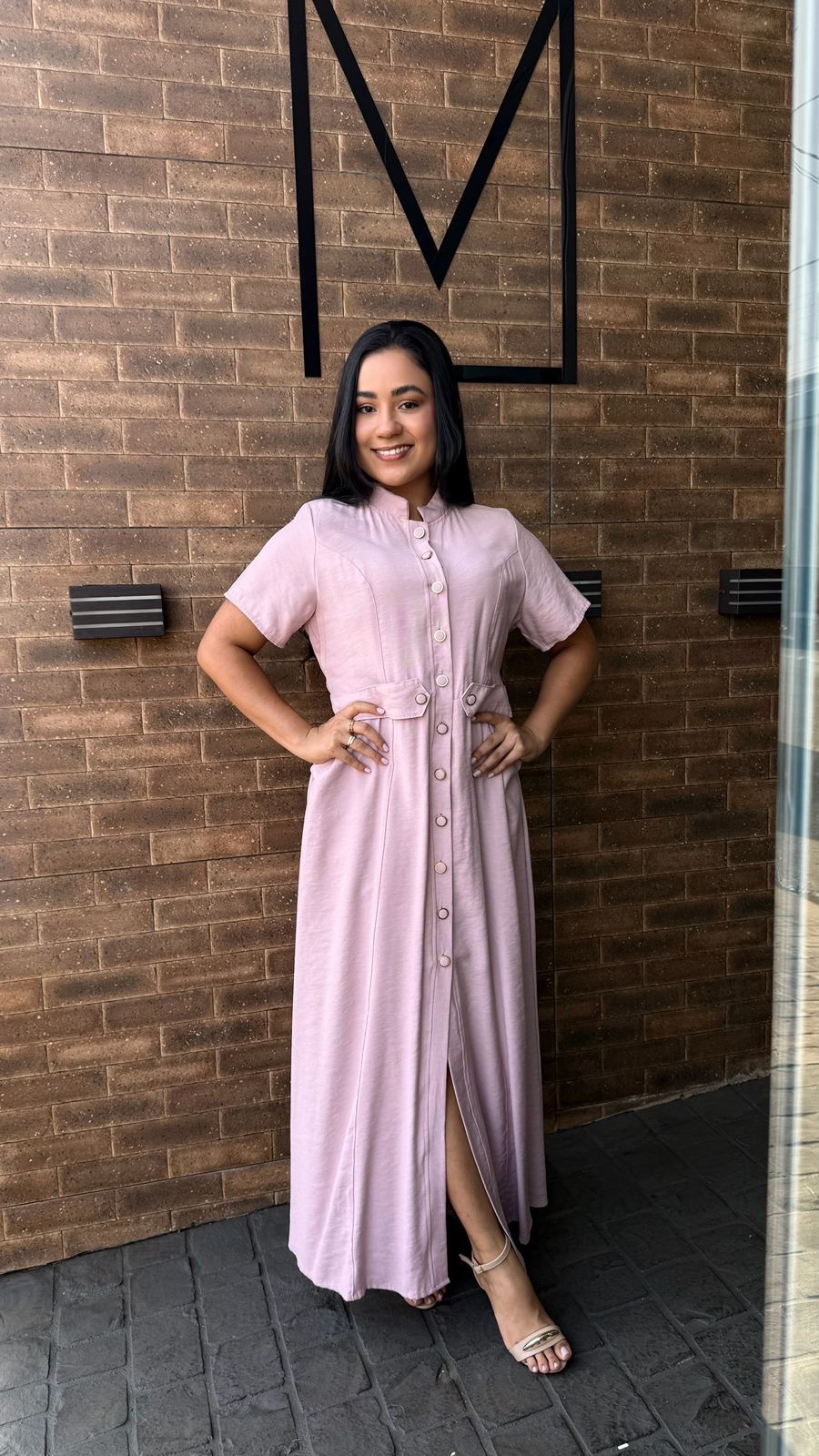 Vestido Chemise Midi Gola