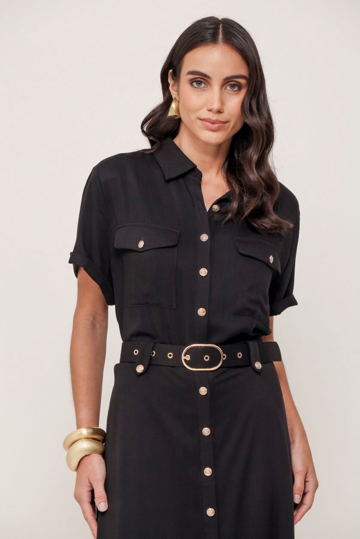 Vestido Chemise Midi em Viscose com Cinto - Image 3