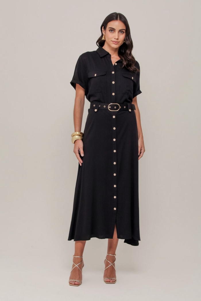 Vestido Chemise Midi em Viscose com Cinto - Image 4