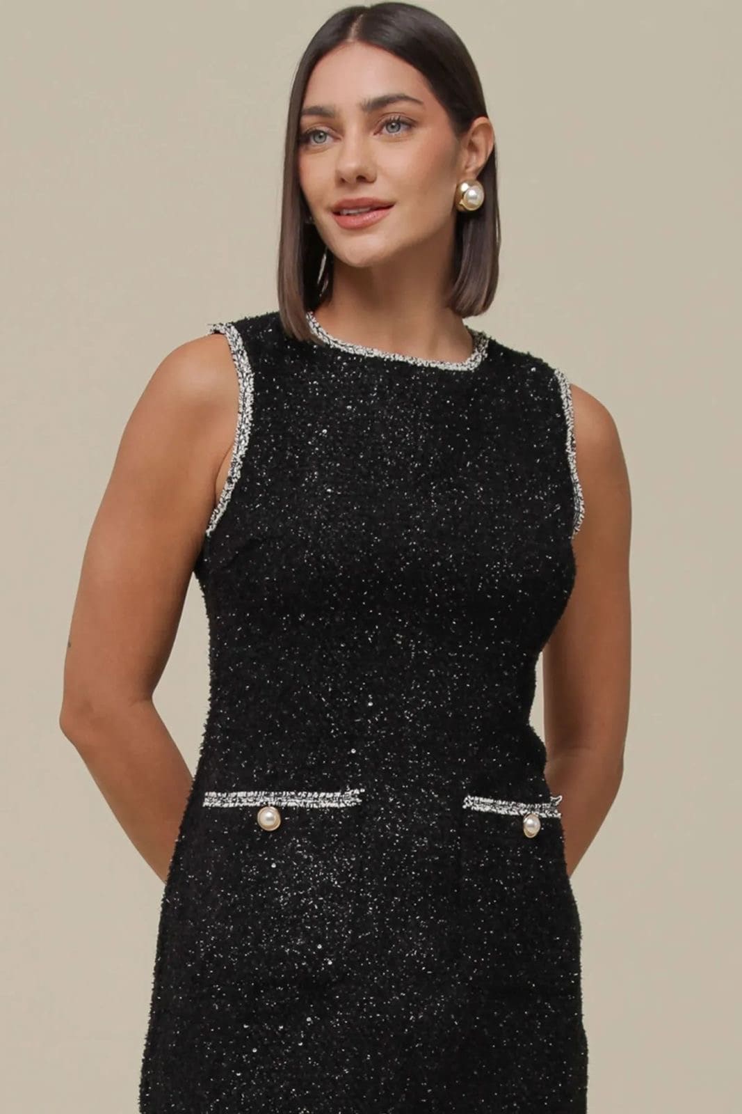 Vestido regata Tweed preto - Image 2